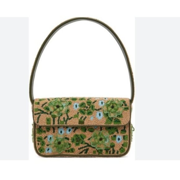 STAUD Tommy beaded floral shoulder bag + Dust bag Green Moss Tapestry - Picture 13 of 16